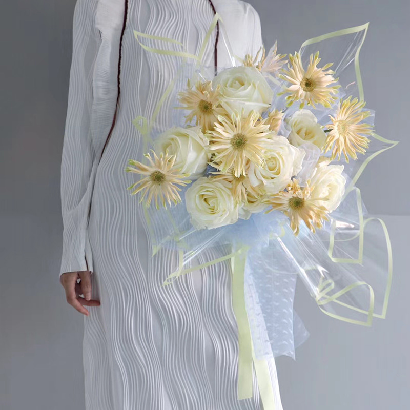 Papel de regalo de flores de plástico con borde monocromático transparente MYHC-15