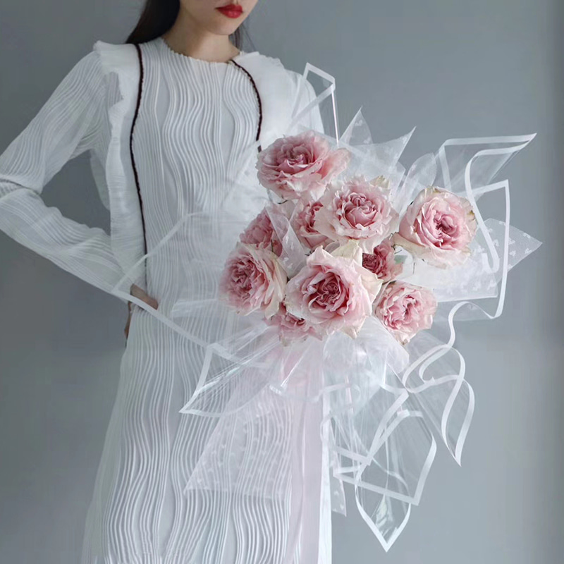 Papel de regalo de flores de plástico con borde monocromático transparente MYHC-15