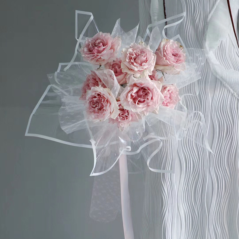 Papel de regalo de flores de plástico con borde monocromático transparente MYHC-15