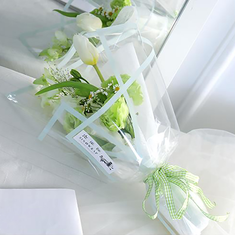 Papel de regalo de flores de plástico con borde monocromático transparente MYHC-15