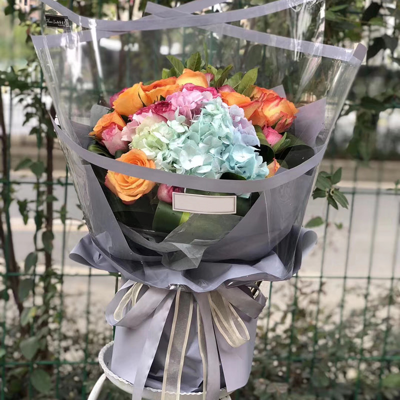 Papel de regalo de flores de plástico OPP con borde transparente MYHC-16