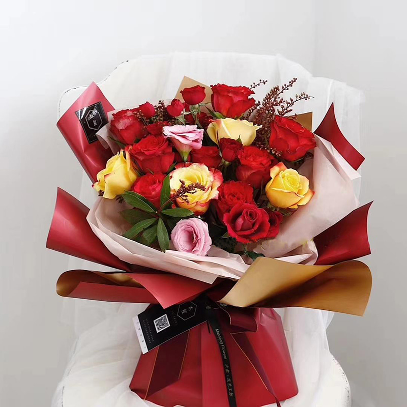 MYHC-17 Papel de regalo de flores con película nacarada, de doble cara, de doble cara, dorado flash, de una cara
