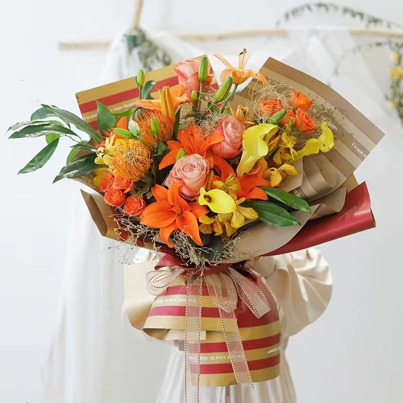 MYHC-22 Papel de regalo de flores con película nacarada horizontal con borde de una sola cara de 57 × 57 cm (± 2 cm)