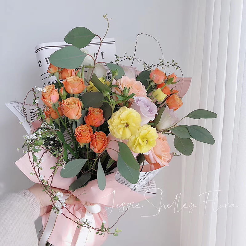 MYHC-23 Película para embalaje de flores de cuero de vaca de una sola cara, estilo periódico, doble cara y dos colores