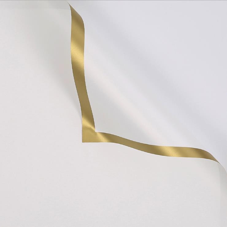 Papel de regalo de flores con película nacarada sólida con borde dorado MYHC-27