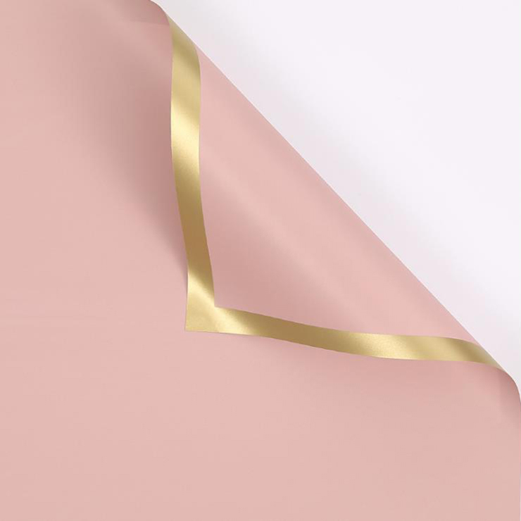 Papel de regalo de flores con película nacarada sólida con borde dorado MYHC-27