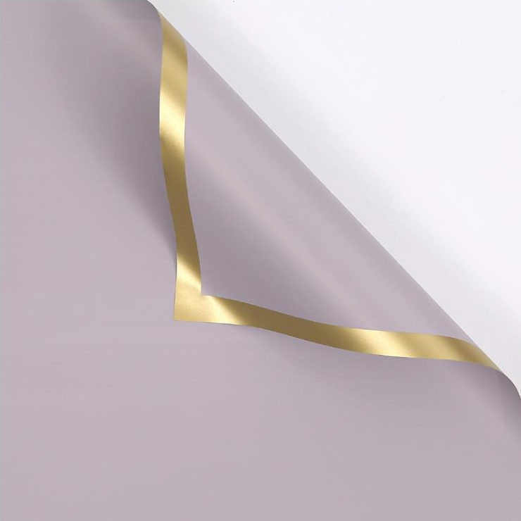 Papel de regalo de flores con película nacarada sólida con borde dorado MYHC-27
