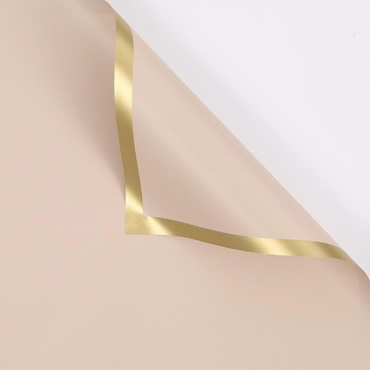 Papel de regalo de flores con película nacarada sólida con borde dorado MYHC-27