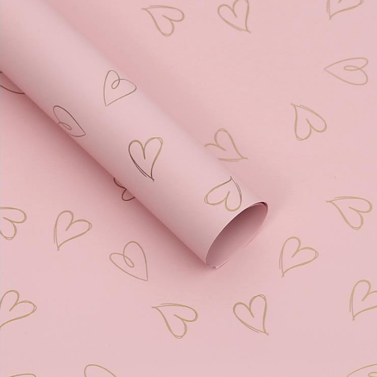 Papel de regalo MYHC-28 Flores de piel de vaca monocromáticas con dibujo lineal en forma de corazón
