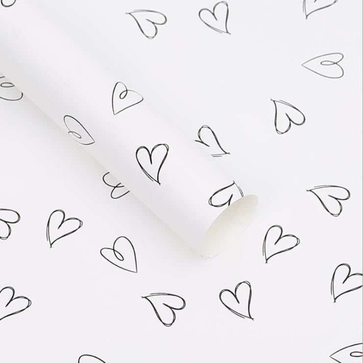 Papel de regalo MYHC-28 Flores de piel de vaca monocromáticas con dibujo lineal en forma de corazón