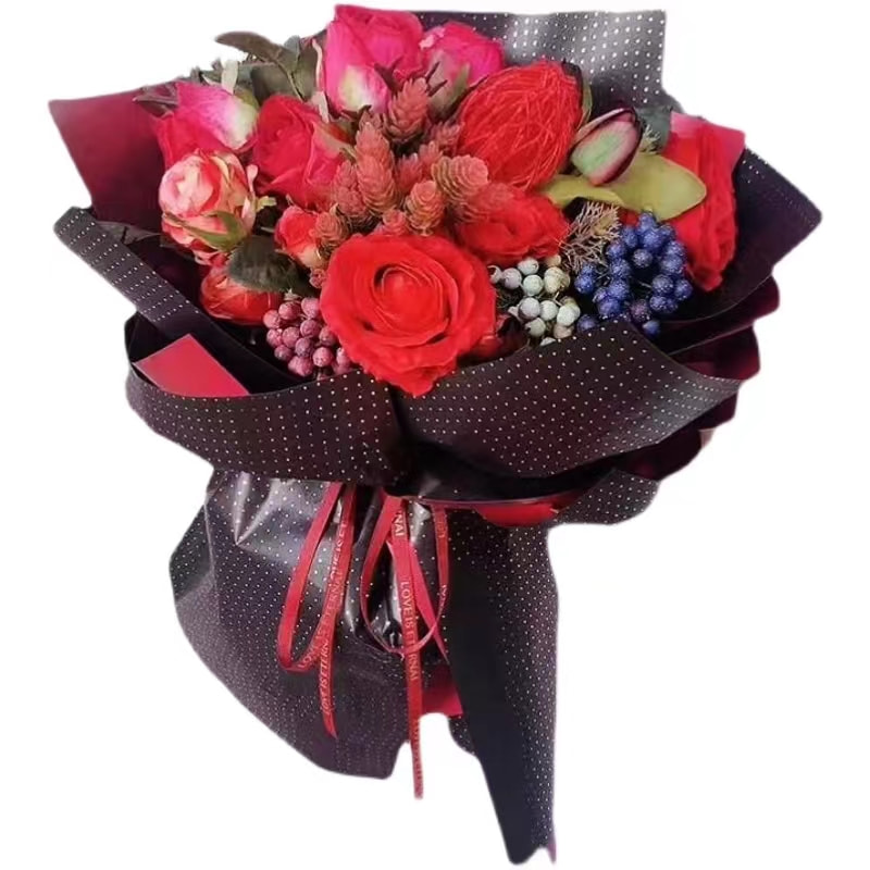 MYHC-34 Película de embalaje de flores de algodón chapada en aluminio de dos colores y doble cara con decoración de puntos
