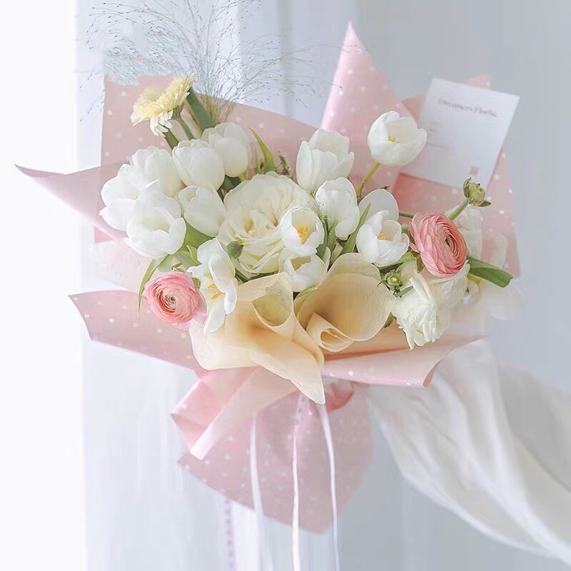 Papel de regalo de flores de algodón con puntos monocromáticos MYHC-37