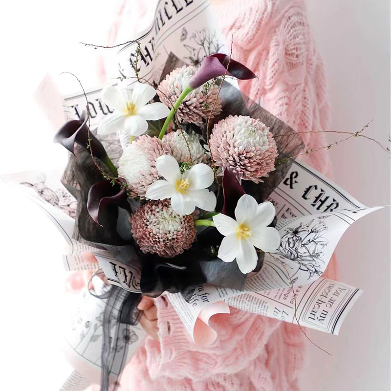 Papel de regalo de flores de piel de vaca estilo periódico de una cara MYHC-41