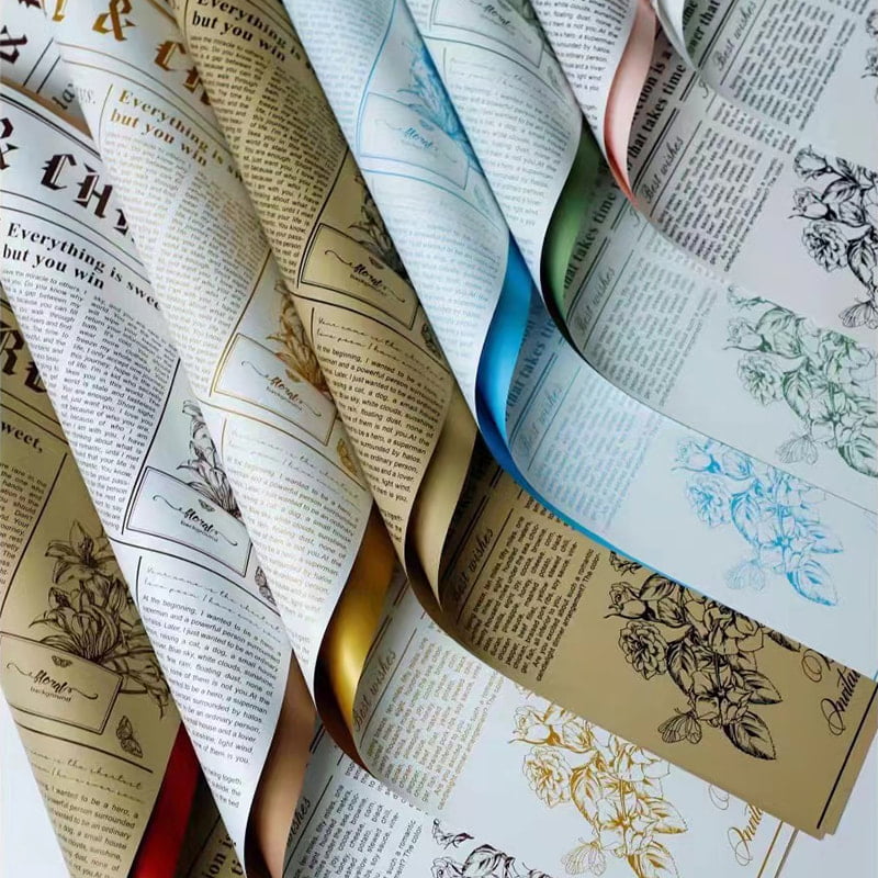 Papel de regalo de flores de piel de vaca estilo periódico de una cara MYHC-41