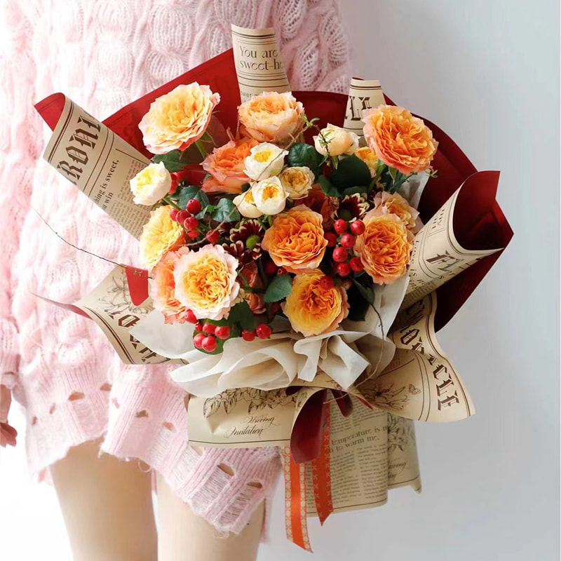 Papel de regalo de flores de piel de vaca estilo periódico de una cara MYHC-41