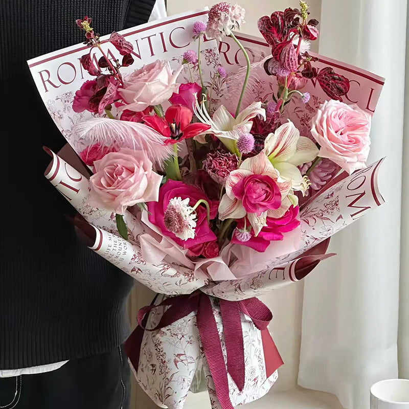 Papel de regalo de flores mate fresco con patrón de una cara MYHC-49