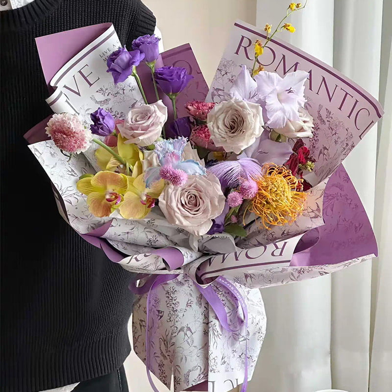 Papel de regalo de flores mate fresco con patrón de una cara MYHC-49