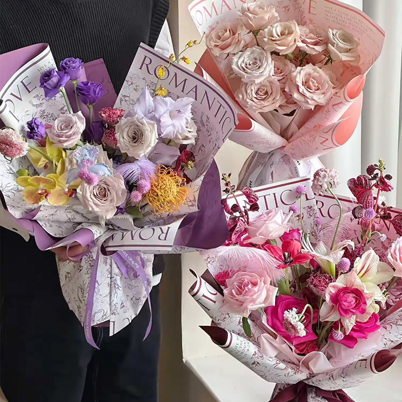 Papel de regalo de flores mate fresco con patrón de una cara MYHC-49