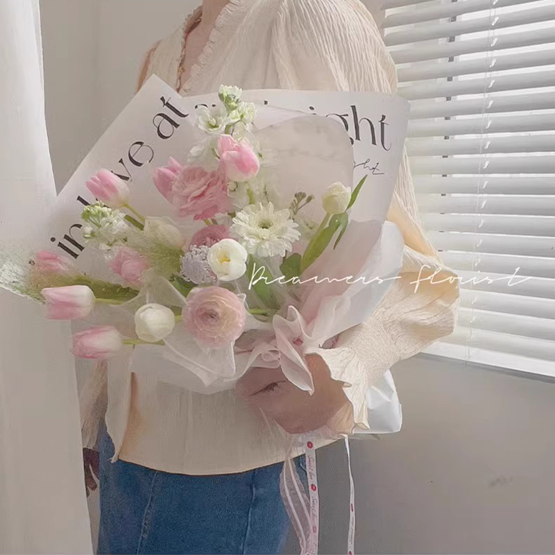 MYHC-53 Amor a primera vista de una cara Decoración en inglés Papel de regalo de flores de plástico