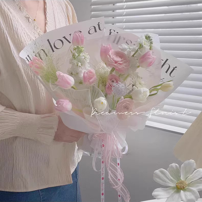 MYHC-53 Amor a primera vista de una cara Decoración en inglés Papel de regalo de flores de plástico