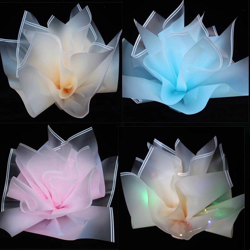 MYHC-54 Película de embalaje de flores de plástico de color degradado con borde de línea blanca doble de una cara