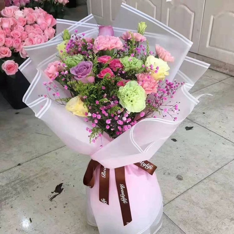 MYHC-54 Película de embalaje de flores de plástico de color degradado con borde de línea blanca doble de una cara