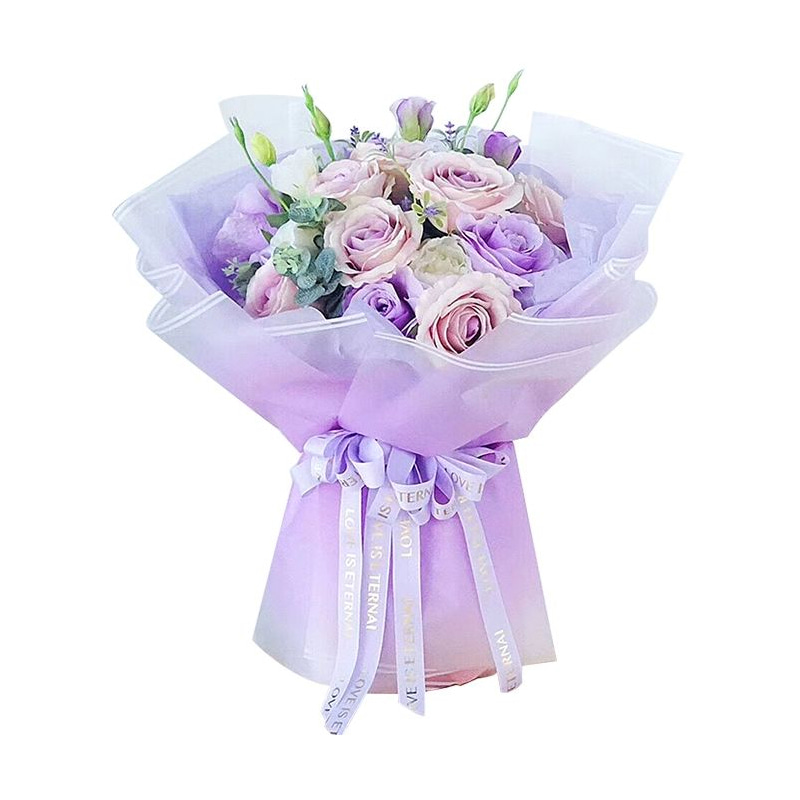 MYHC-54 Película de embalaje de flores de plástico de color degradado con borde de línea blanca doble de una cara