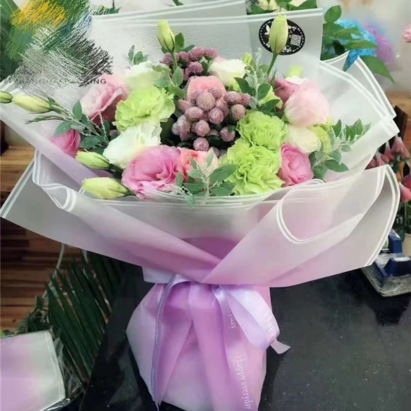 MYHC-54 Película de embalaje de flores de plástico de color degradado con borde de línea blanca doble de una cara