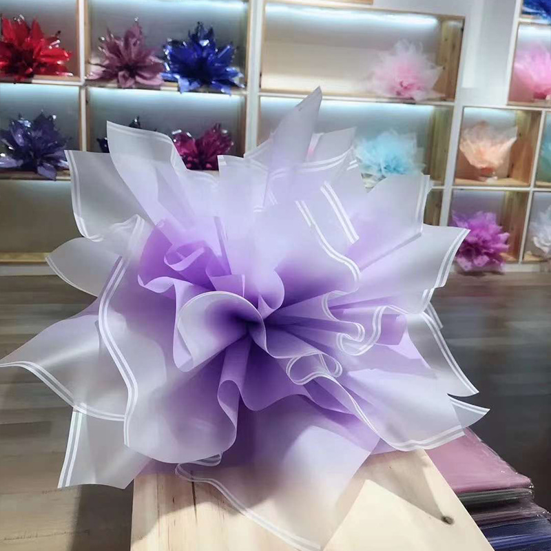 MYHC-54 Película de embalaje de flores de plástico de color degradado con borde de línea blanca doble de una cara