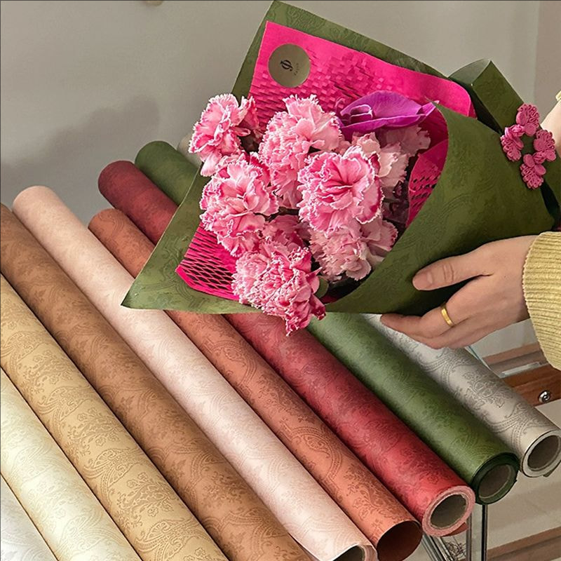 Papel de regalo de flores de algodón monocromático con estampado en relieve MYHC-56