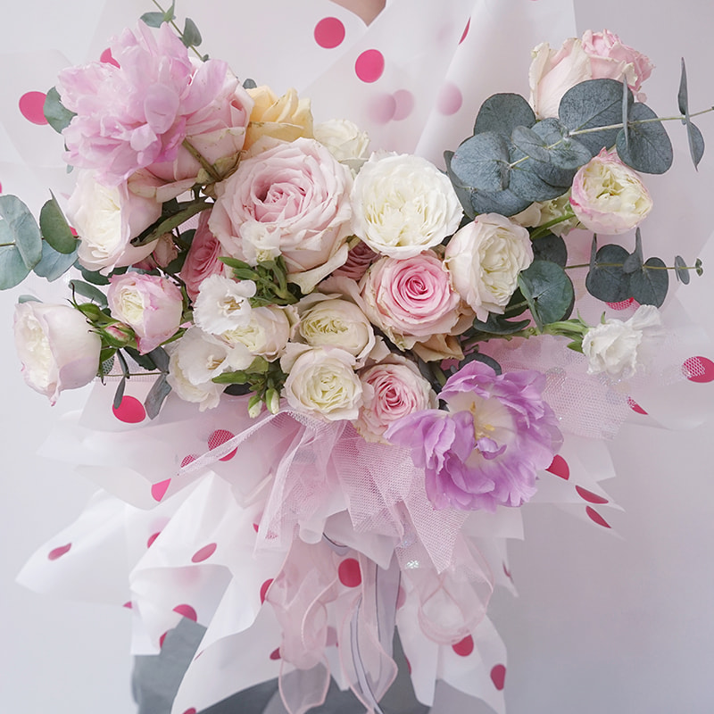 Papel de regalo de flores de algodón con forro de puntos MYHC-58