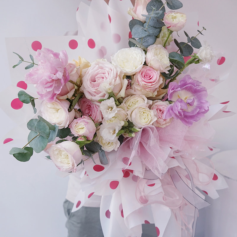 Papel de regalo de flores de algodón con forro de puntos MYHC-58
