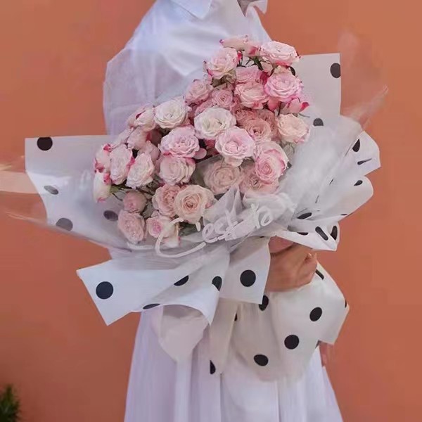 Papel de regalo de flores de algodón con forro de puntos MYHC-58
