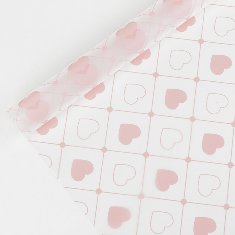 Película de embalaje de flores transparente con patrón de cuadros de amor monocromático MYHC-60