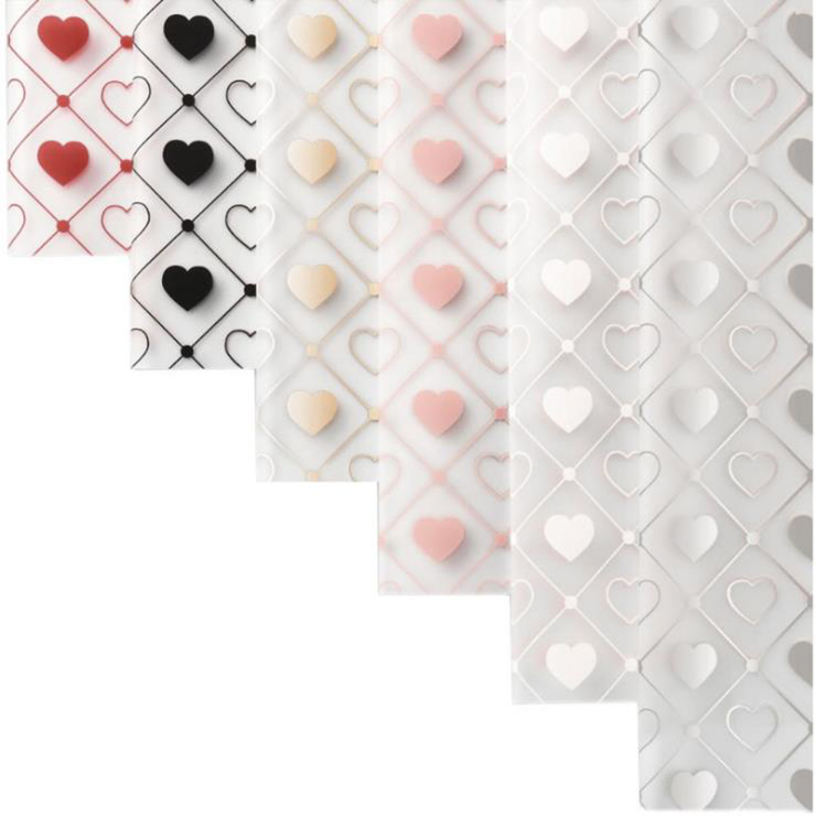 Película de embalaje de flores transparente con patrón de cuadros de amor monocromático MYHC-60