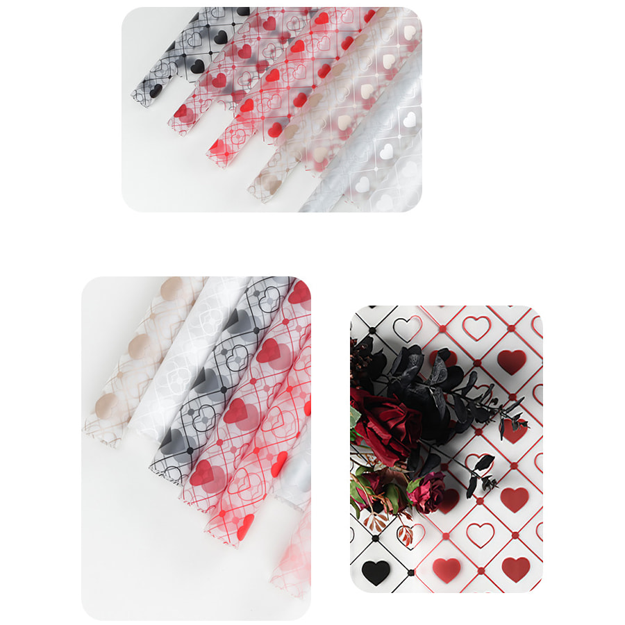 Película de embalaje de flores transparente con patrón de cuadros de amor monocromático MYHC-60