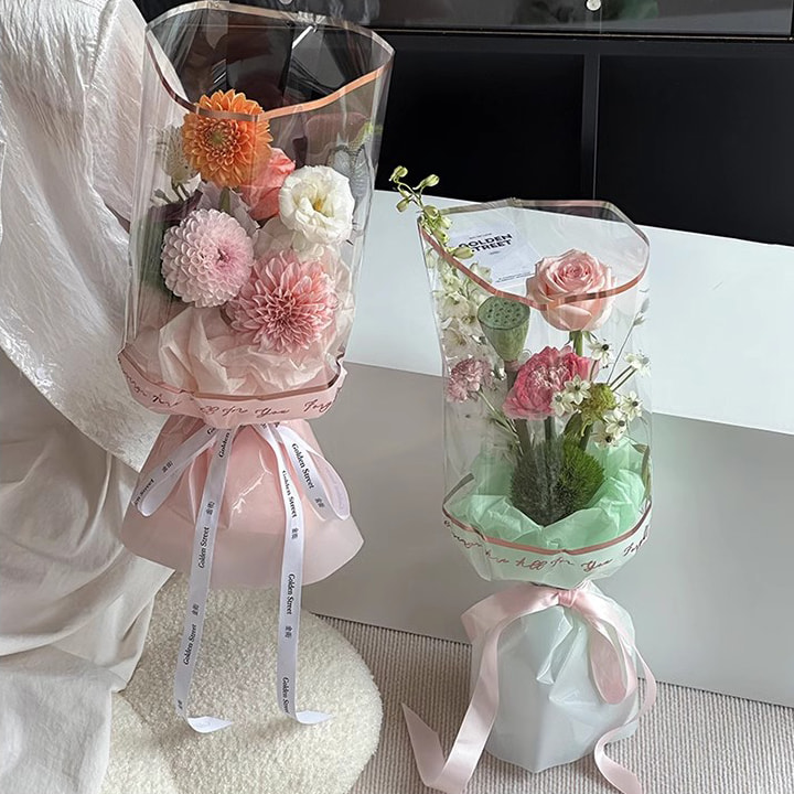 Papel de embalaje Opp de flores de plástico línea dorada MYHC-70