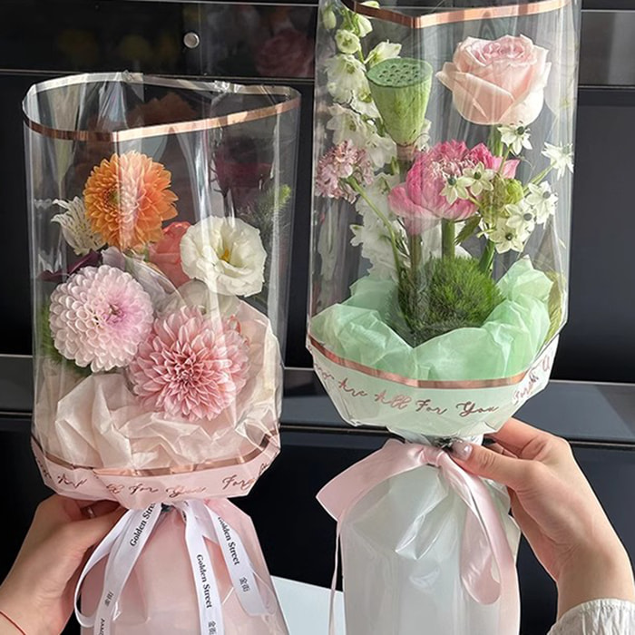 Papel de embalaje Opp de flores de plástico línea dorada MYHC-70