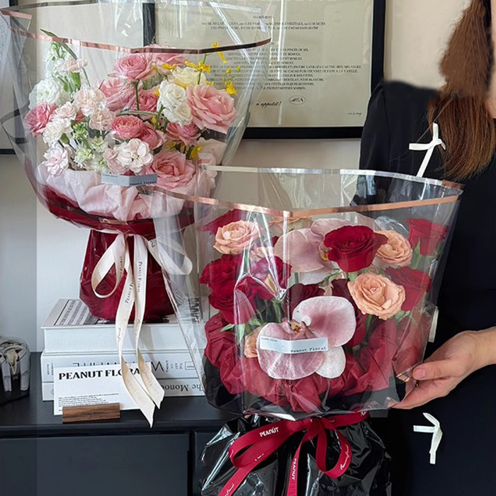 Papel de embalaje Opp de flores de plástico línea dorada MYHC-70