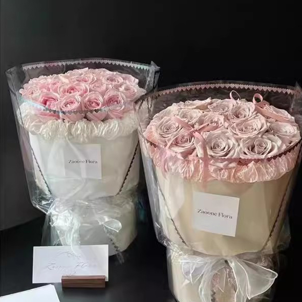 Película de embalaje de flores transparente Opp con purpurina de encaje MYHC-73