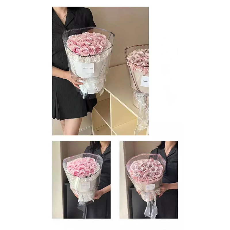 Película de embalaje de flores transparente Opp con purpurina de encaje MYHC-73