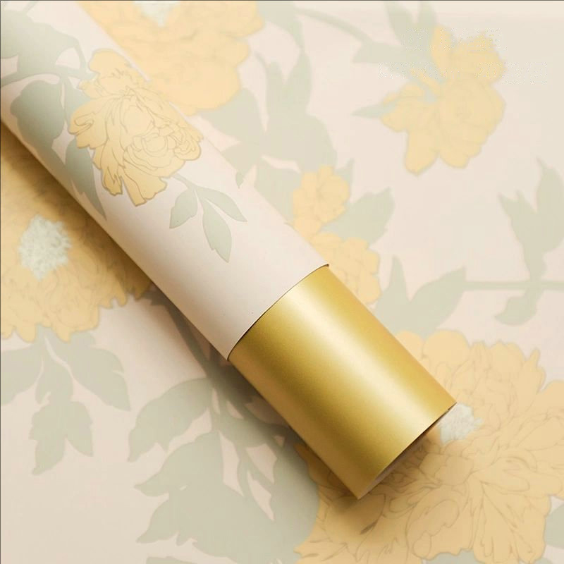 MYHC-78 Papel de regalo de flores con película nacarada y patrón de peonía de estilo chino con borde dorado
