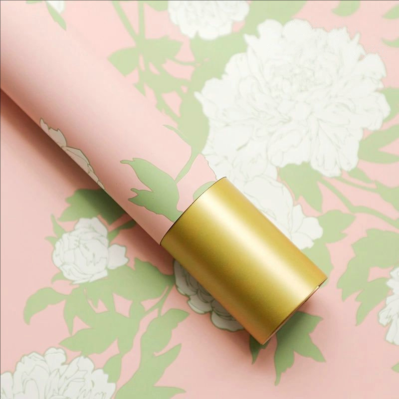 MYHC-78 Papel de regalo de flores con película nacarada y patrón de peonía de estilo chino con borde dorado
