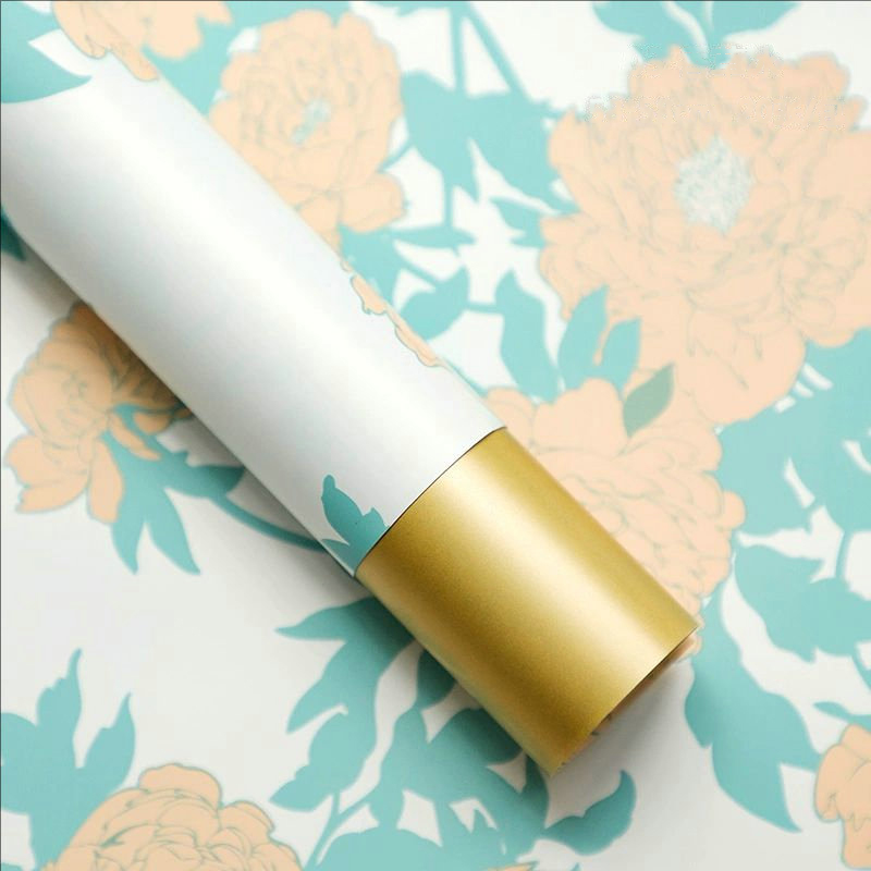 MYHC-78 Papel de regalo de flores con película nacarada y patrón de peonía de estilo chino con borde dorado