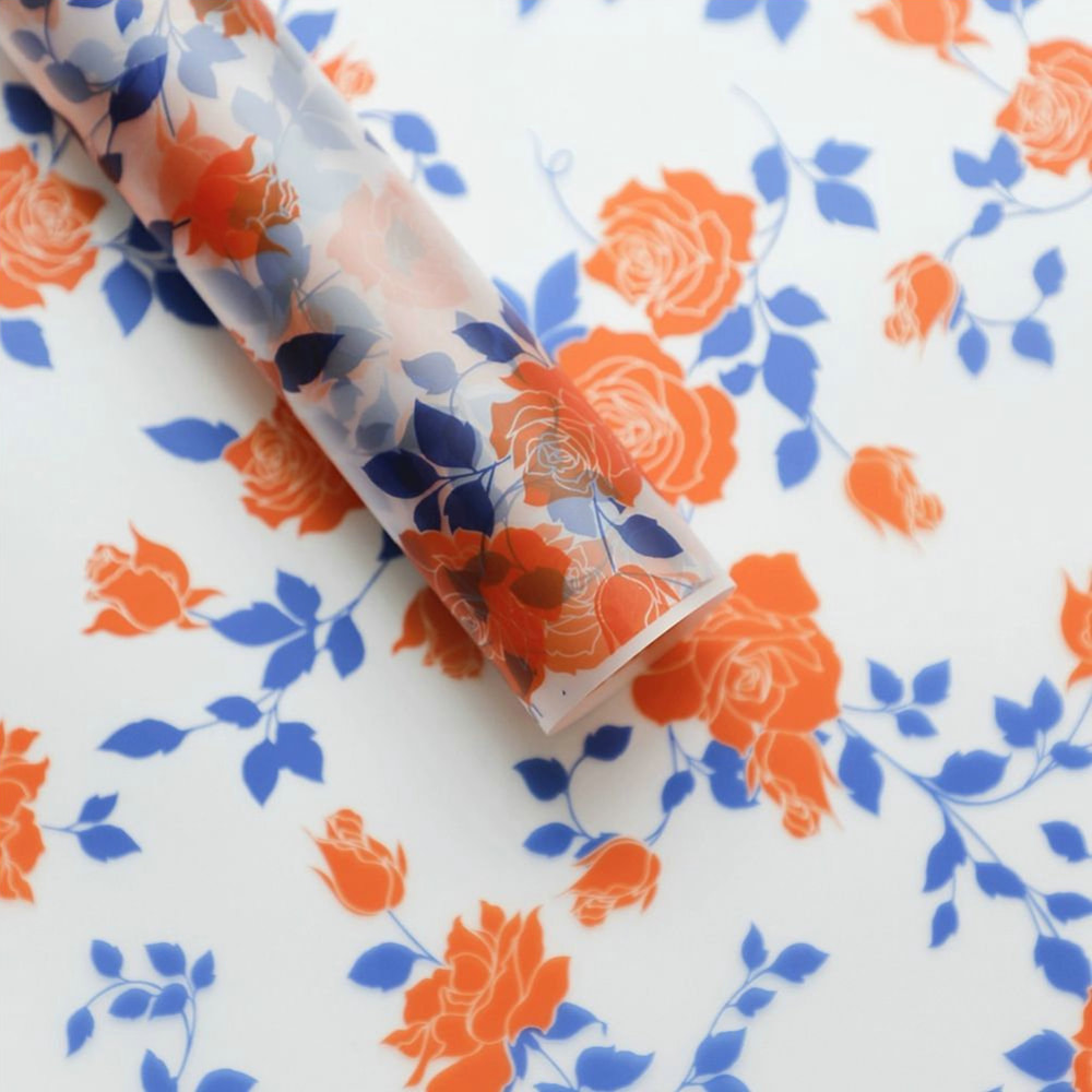 MYHC-79 Película para embalaje de flores transparente, bicolor, con estampado de rosas