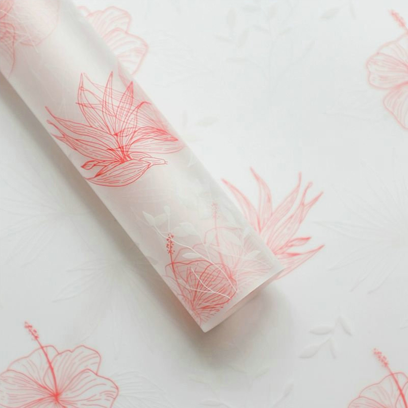 Papel de regalo de flores de película transparente de líneas de plantas simples MYHC-80