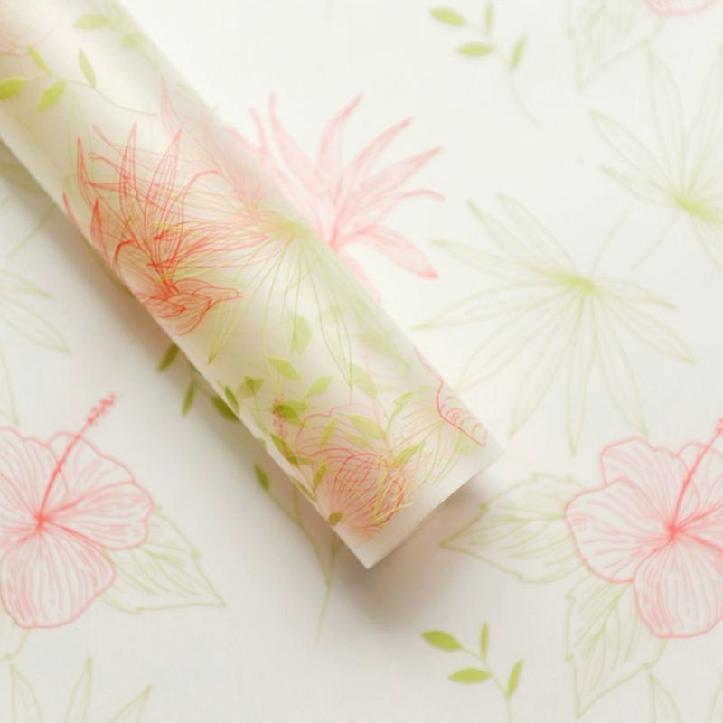 Papel de regalo de flores de película transparente de líneas de plantas simples MYHC-80