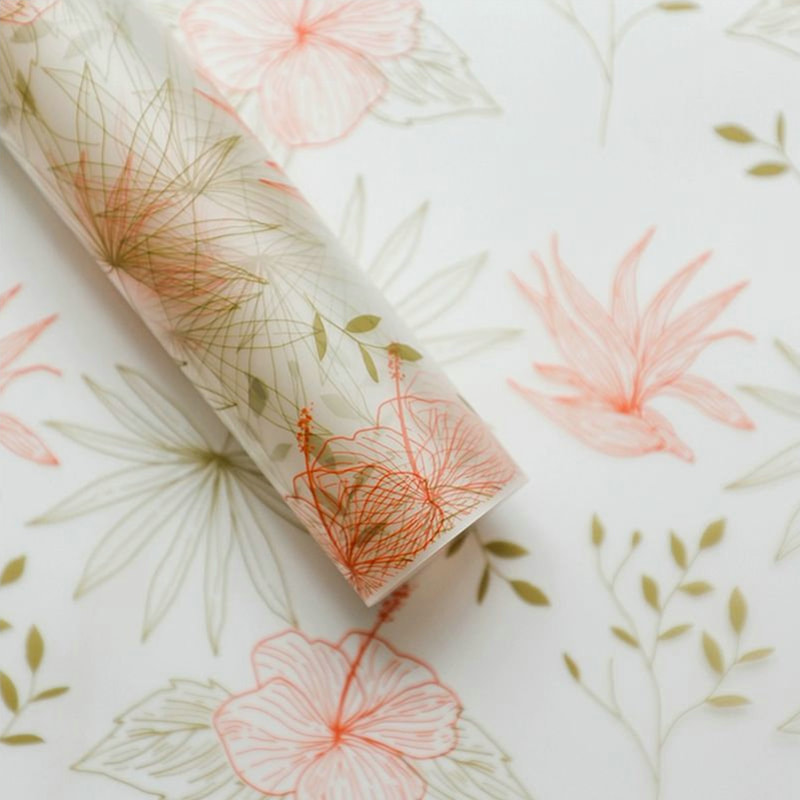 Papel de regalo de flores de película transparente de líneas de plantas simples MYHC-80