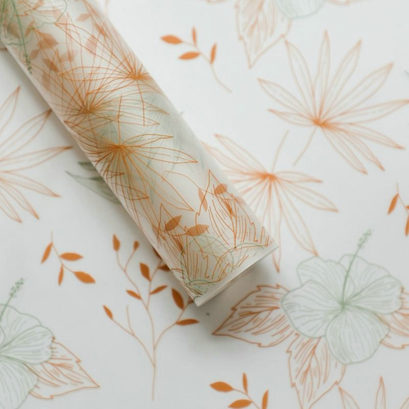 Papel de regalo de flores de película transparente de líneas de plantas simples MYHC-80