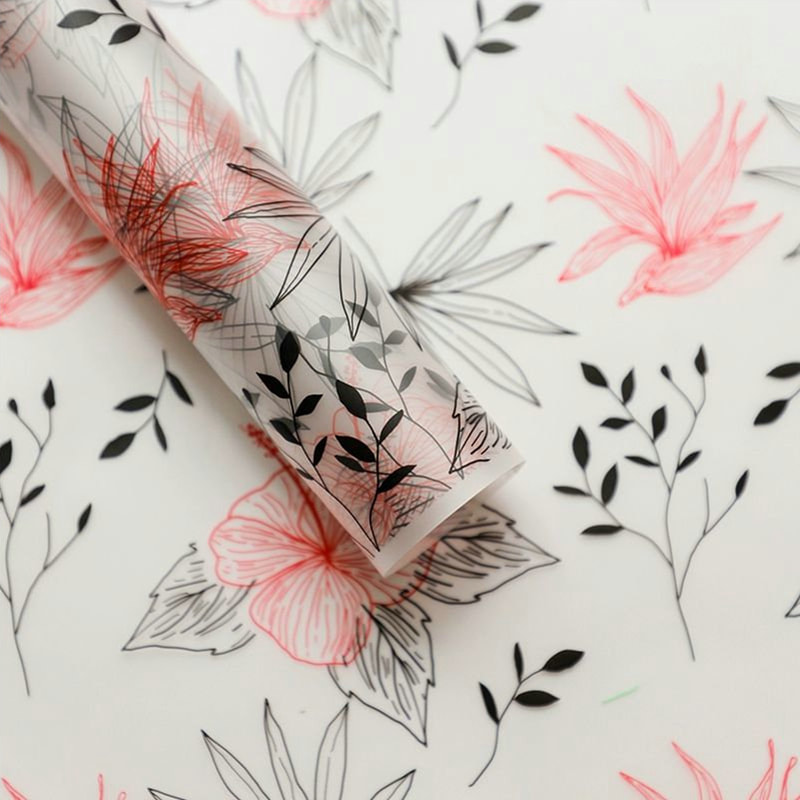 Papel de regalo de flores de película transparente de líneas de plantas simples MYHC-80